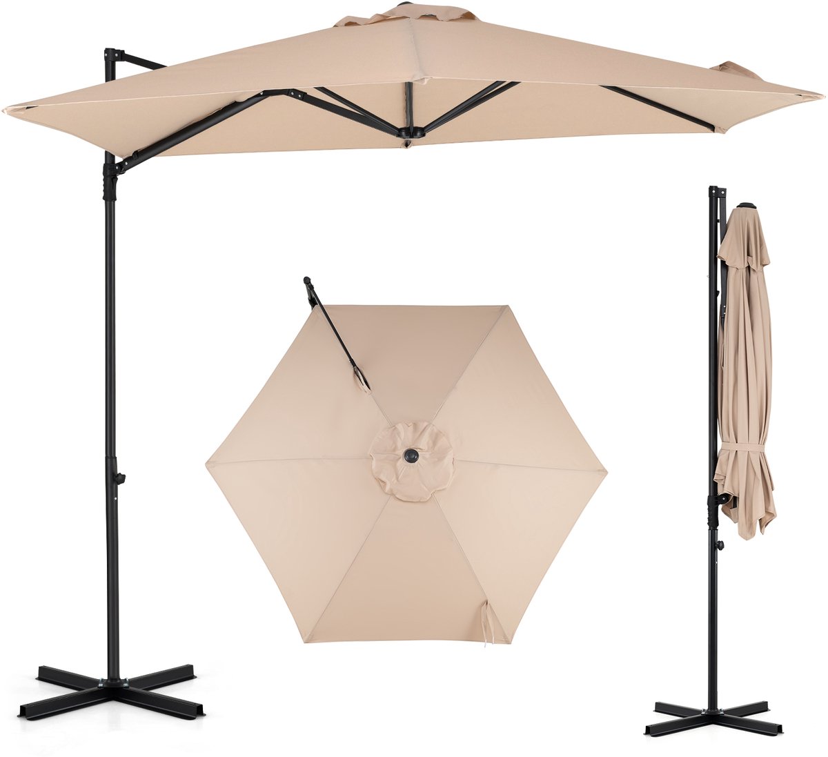 COSTWAY Parasol, 300 x 300 cm, zweefparasol met zwengel, 360° draaibaar, hellingshoek traploos verstelbaar, grote tuinparasol, terrasparasol, marktscherm voor tuin, terras