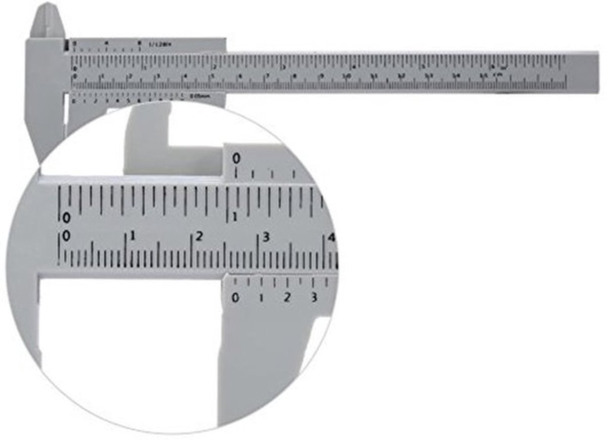 0-150mm/0-6inch schuifmaat, plastic mini-tatoeagemeetinstrument voor het meten van wenkbrauwen en lippen