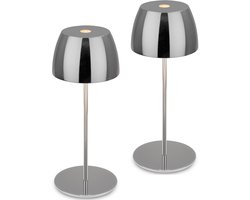 BRILONER Serina mini - Set van 2 Tafellampen oplaadbaar - dimbaar - voor binnen & buiten - snoerloos - Ø8 x 20 cm - chroomkleurig