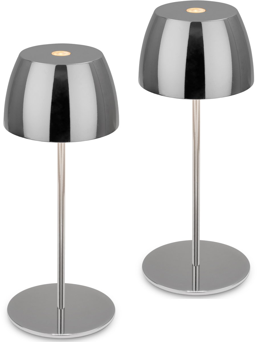 BRILONER Serina mini - Set van 2 Tafellampen oplaadbaar - dimbaar - voor binnen & buiten - snoerloos - Ø8 x 20 cm - chroomkleurig