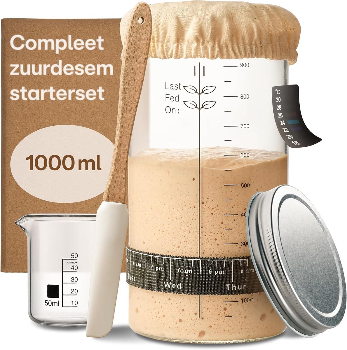 Zuurdesem Starter Kit - Glas - Compleet met Gids - Duurzaam en Milieuvriendelijk - Voor Beginners en Thuisbakkers