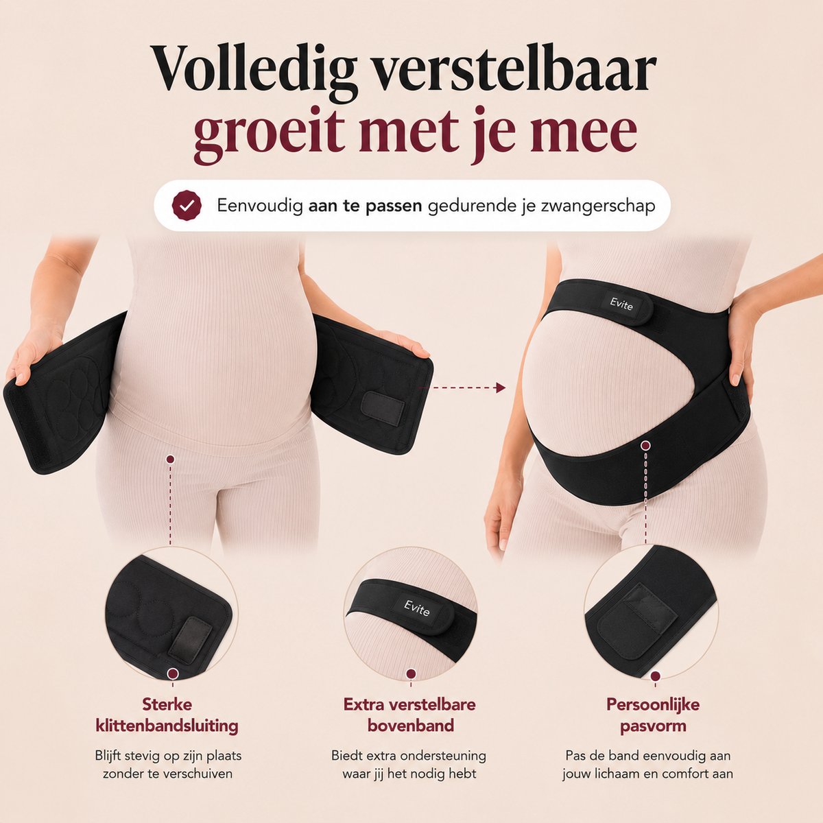 Evite Verstelbare Zwangerschapsband - Buikband Zwangerschap - Buik & Rugsteun - Discreet en Ademend - Met Waszakje - Zwart - Maat XL – foto 2