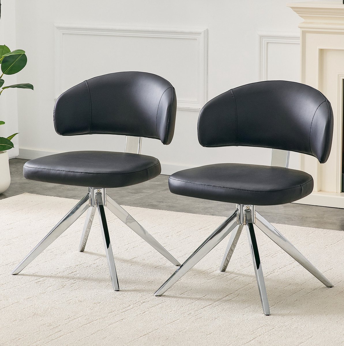 OKWISH Bureaustoel – 360° Draaibare Draaistoel – Zonder Armleuningen – Kunstleer Met Metalen Frame – Voor Kantoor En Woonkamer – Zwart