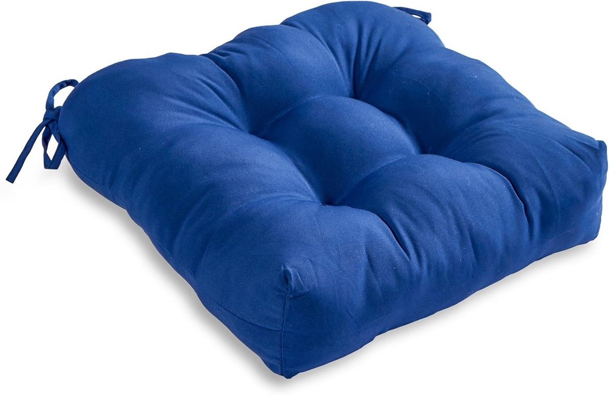 Zitkussen Buiten - Dinerkussen Tuin - Comfort Buiten - Omkeerbaar met Banden - 50x50 cm - Marineblauw