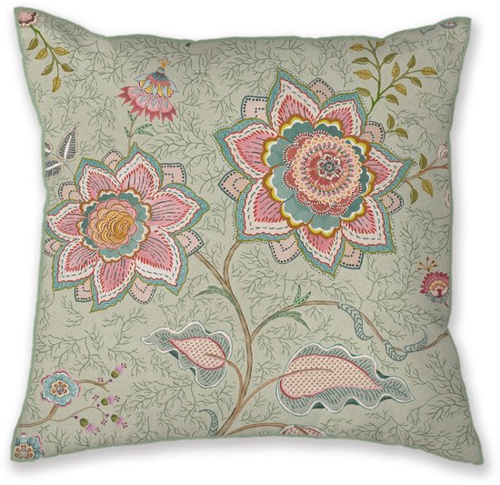 Pip Studio Mumbai Morning Square Cushion Sierkussen - 53 x 53 cm cm - Licht groen
