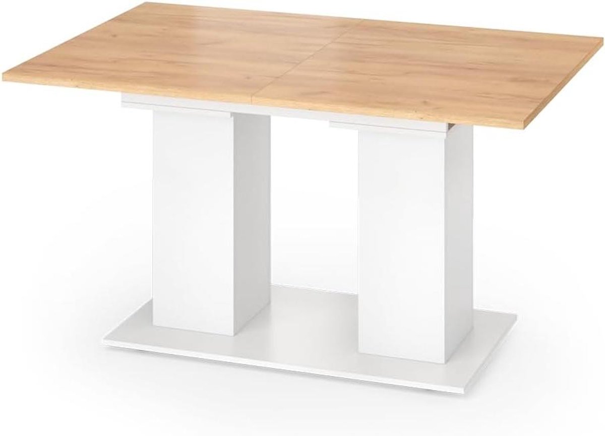 Eettafel Uitschuifbaar - Eettafel Keuken - Gezellig Dineren - Praktisch Inklapbaar Tafelblad - 140 x 90 cm - Eik Wit Goud