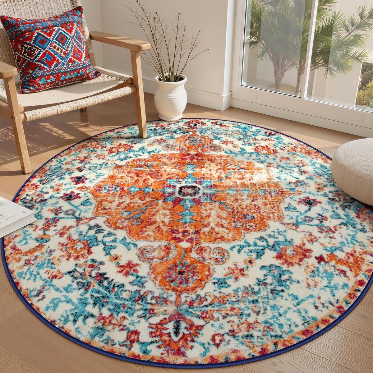 Ronde Vloerkleed - Vloerkleed Rond - Woonkamer Decoratie - Machinewasbaar - 160 cm - Oranj