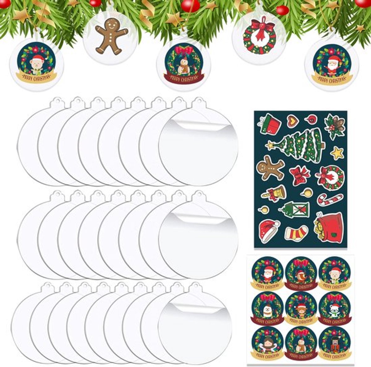 25 stuks kerstballen, 3 inch heldere acryl schijfvormige ornamenten, platte kerstballen, kerstboomfeest, hangende decoratie, doe-het-zelf blanco