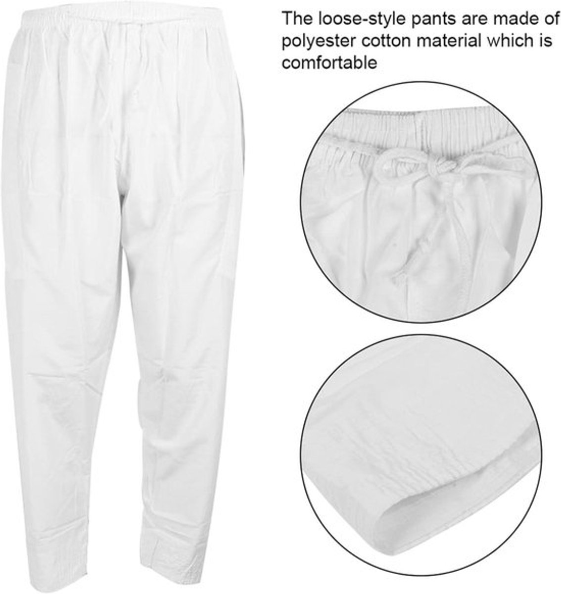 - Heren Moslimbroek - Polyester Katoen - Losse Stijl - Wit - Elastische Taille - Afghaanse Broek - Geschikt voor Heren - Wit L (Wit)