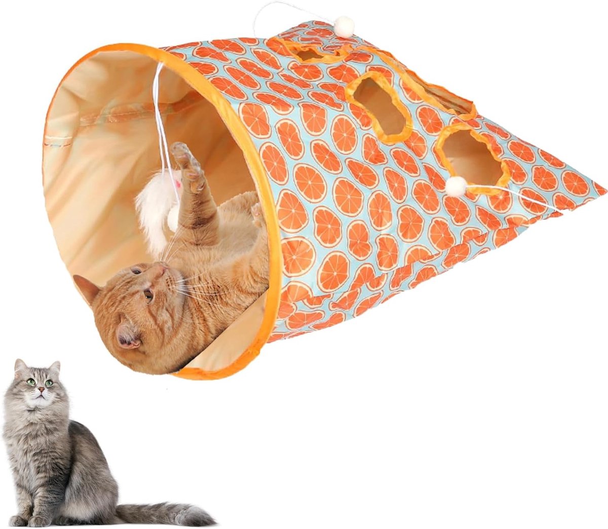 kattenspeelgoed - kattenspeeltjes - kattentunnel - Opvouwbare Kattentunnel - Multifunctionele Speeltunnel Kat - Kittenren - voor binnenkatten verstoppen en jagen - 44.5×31×50 cm - Oranje