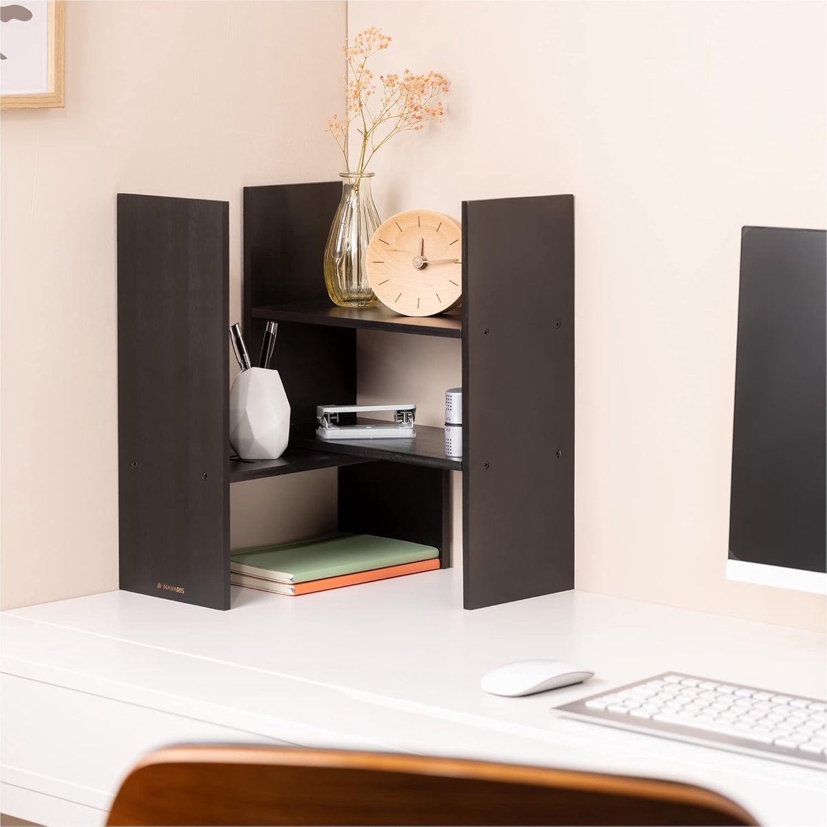 Instelbare Bamboe Bureau Organizer - Aanpasbare Desk Tidy Module - Bureau Opbergrekken - Zwart — cadeau in Wonen & Interieur - foto 7