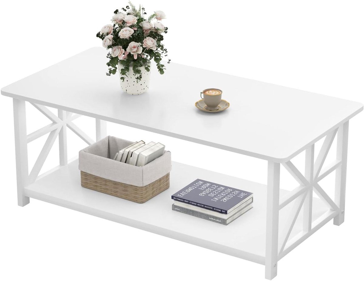 Salontafel Hout Metaal - Bijzettafel Hoekbureau - Woonkamer Decoratie - Afgeronde Hoeken - 100 x 475 cm - Wit