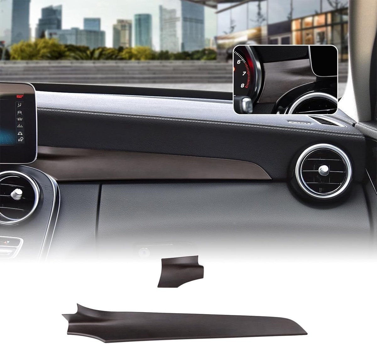 Co-Pilot Trim Cover voor Dashboard en Console van Mercedes Benz C-Class W205 en GLC X253 - Interieuraccessoires in Houtlook ABS voor 2015-2021