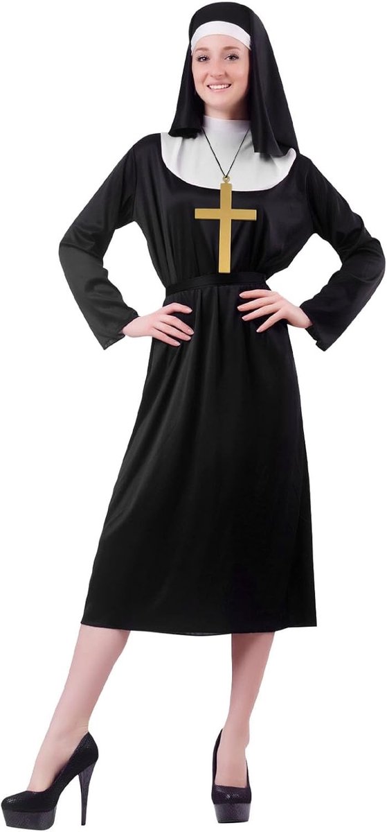 Vierdelig Nonnenkostuum voor Dames - Halloween Cosplay Outfit met Hoed en Kruis - Plus Size Carnavalskleding voor The Nun en Themafeesten