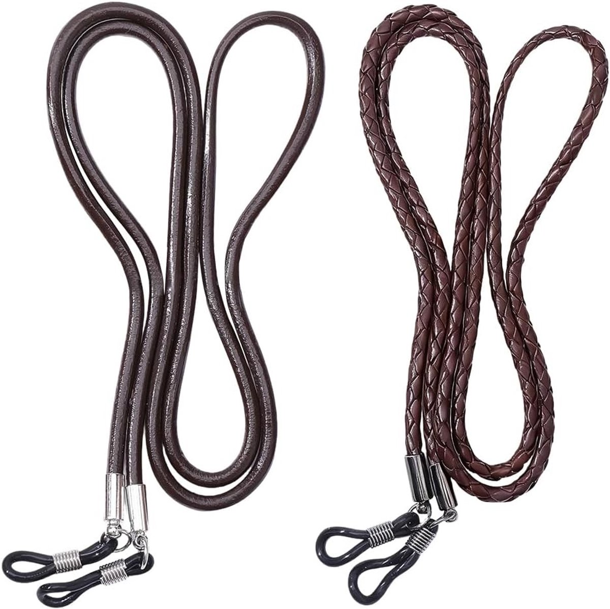2 Stuks Gevlochten Brillen Houders van Koeienhuid Lederen voor Zonnebrillen en Eyewear - Universele Kettingen voor Mannen en Vrouwen met Comfortabele Halsband