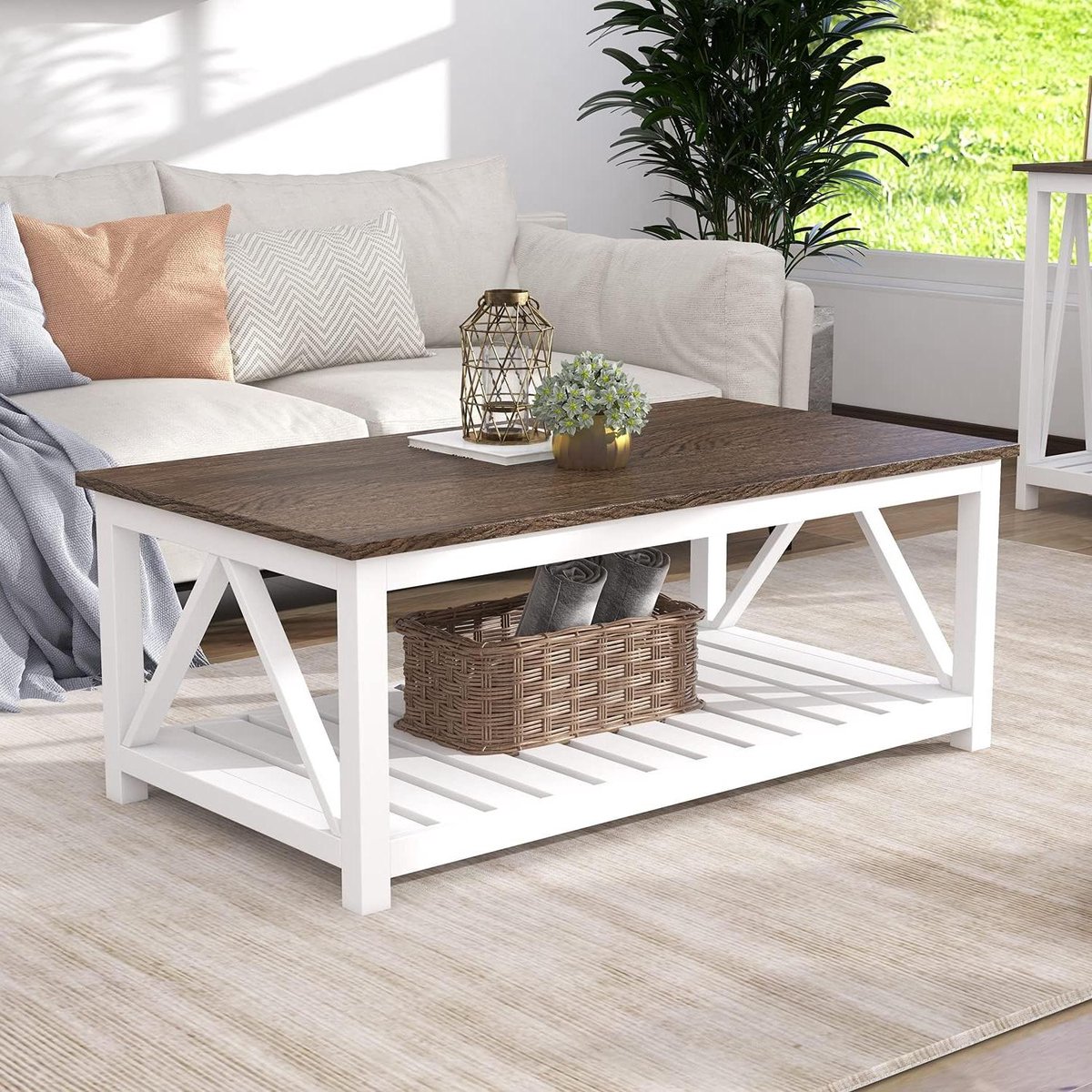 Salontafel Boerderij - Woonkamer Tafel - Ontspannen in de woonkamer - Met opbergplank - 100 x 55 x 45 cm