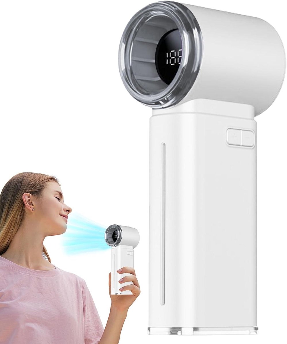Handventilator Turbo - Persoonlijke Koeler - Onderweg Verkoelen - Met Mistfunctie - 5 x 11 x 5 cm - Wit