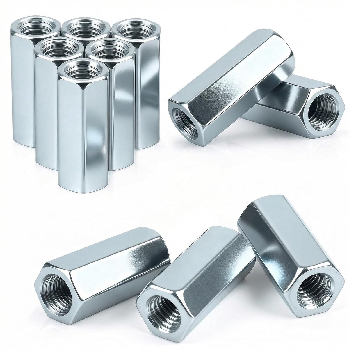 Langere Moer M16 x 48mm - 10 Stuks Gegalvaniseerde Stalen Draadhulzen voor Kantoor en Huishoudelijke Apparaten, Bevestigingsmateriaal en Spacerhulzen