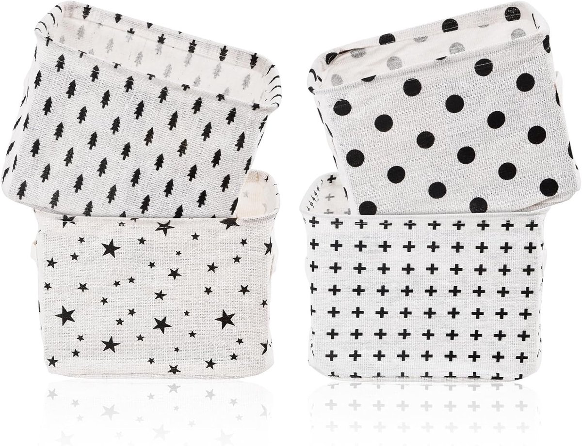 Vouwbare Opbergmanden Set van 4, Kleine Vierkante Canvas Baskets voor Organisatie, Desk Organizer en Huishoudelijke Opberging, 20 x 16 x 14 cm
