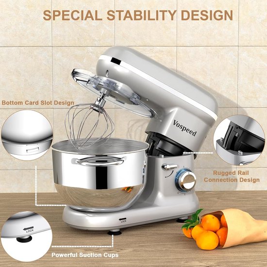 Keukenmixer 1500W Stil Elektrische keukenmachine met 6 snelheden, 6L mengkom en accessoires voor bakken — afbeelding 3