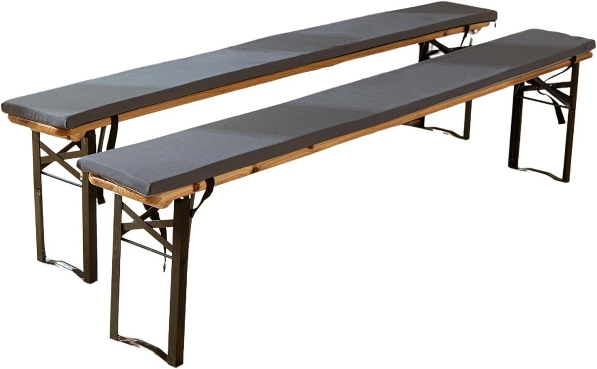 Comfortabele Tuinkussen voor Bank - Waterafstotend, Antislip en Met Gesp - 220 x 25 x 3 cm (Grijs, Set van 2)