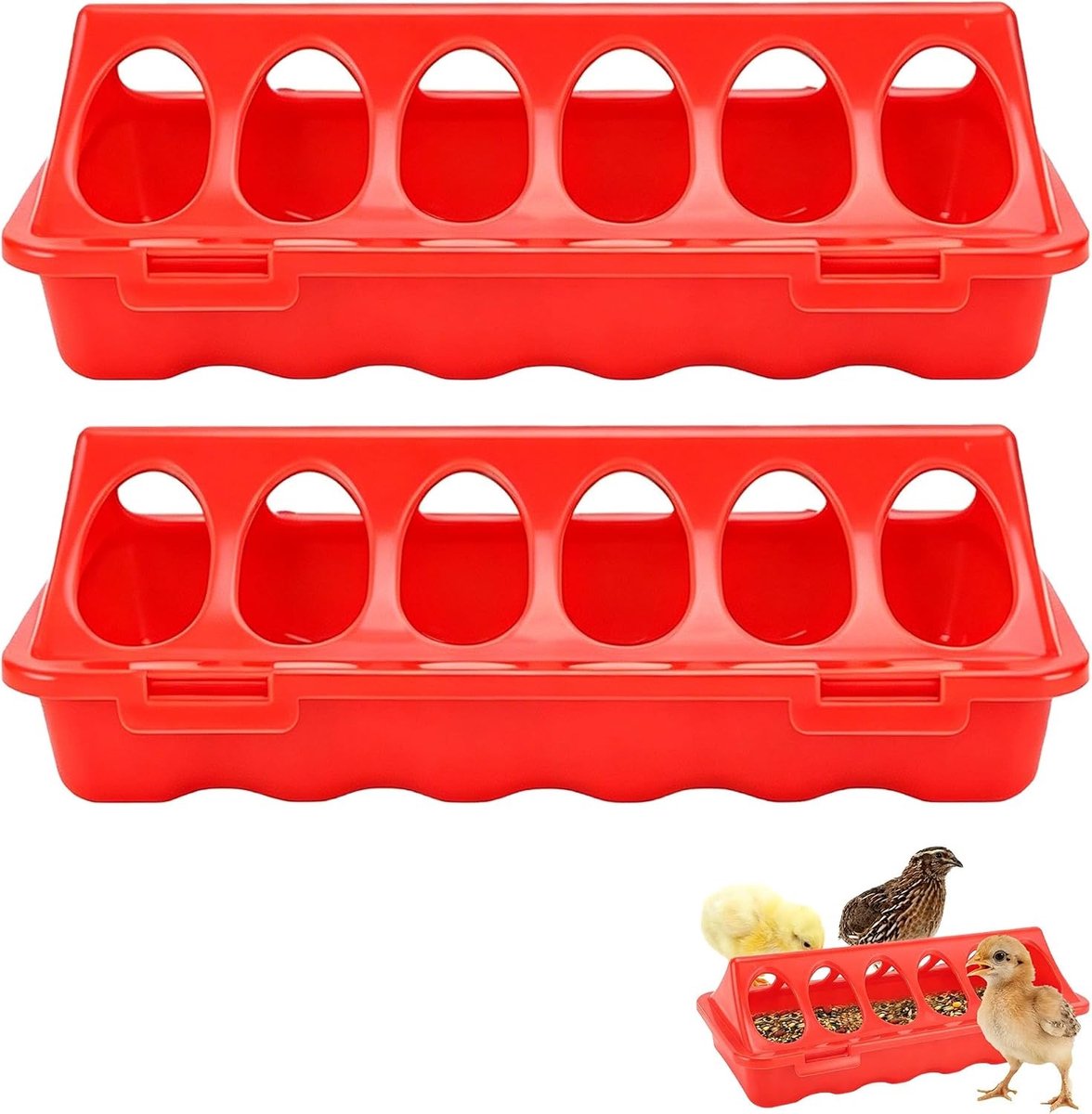 Set van 2 polycarbonaat voederdispensers voor gevogelte, ideaal voor kwartels, kippen en eenden, 21 cm, duurzaam en verlengbaar