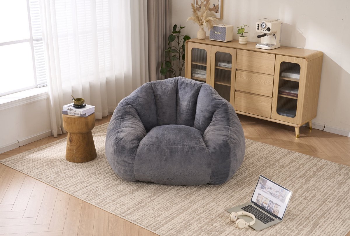 OKWISH Zitzak 111 x 123 x 75 cm - Met Rugleuning, Voorgevuld Met Schuim En Zonder Montage - Voor Woonkamer Of Slaapkamer - Polyester - Grijs