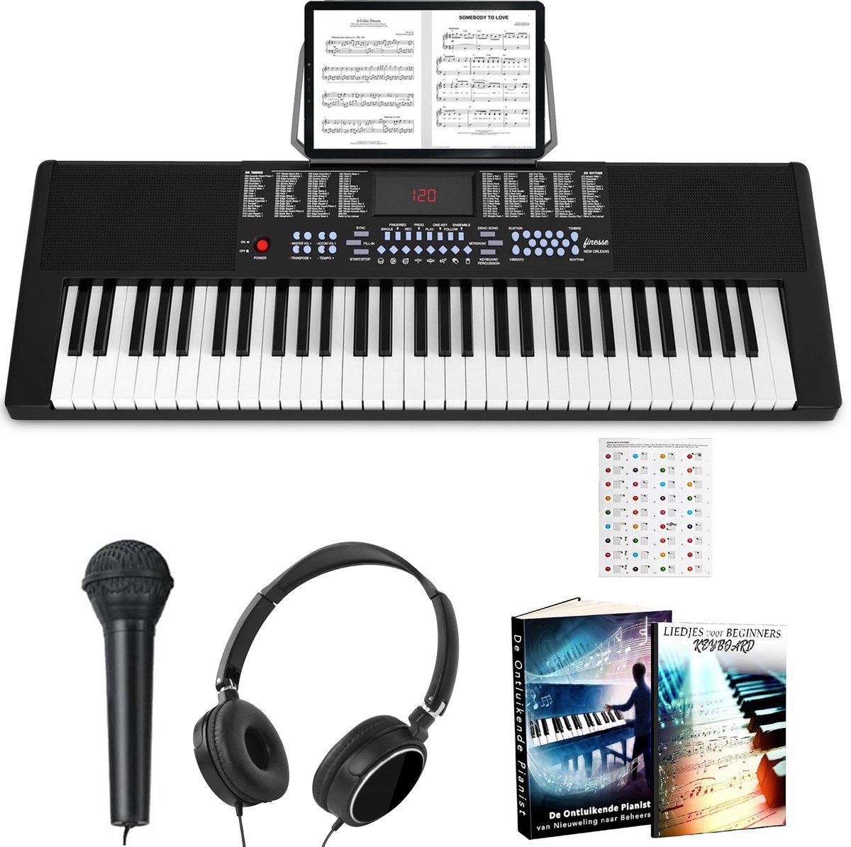 Finesse Keyboard Piano met Accessoires - 61 Keys - Digitale Piano - Elektrische Piano - Kind & Volwassene