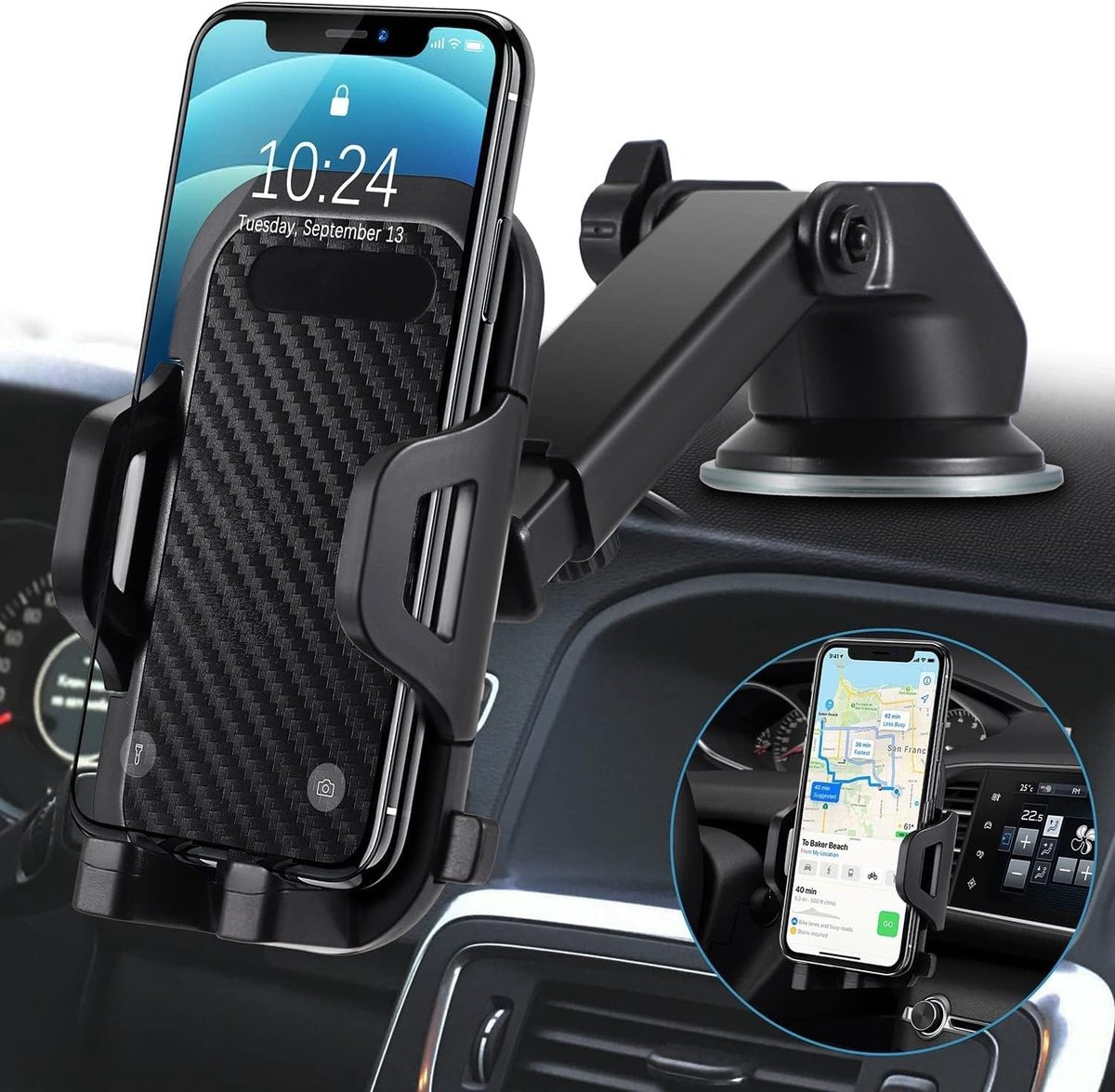 Mobiele Telefoonhouder voor Auto - Zwart - Universele Autohouder met Zuignap en 360° Rotatie - Voor Alle Smartphones