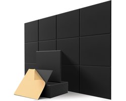 Geluidsisolerende panelen - Geluidsabsorberende panelen - Verpakking van 12 stuks - 30x30x0,9 cm - Zwart - Zelfklevende vierkante wandtegels - Vilt akoestische panelen -Voor plafonds en deuren - Vermindert echo's - Decoratie voor speelkamers/studio's