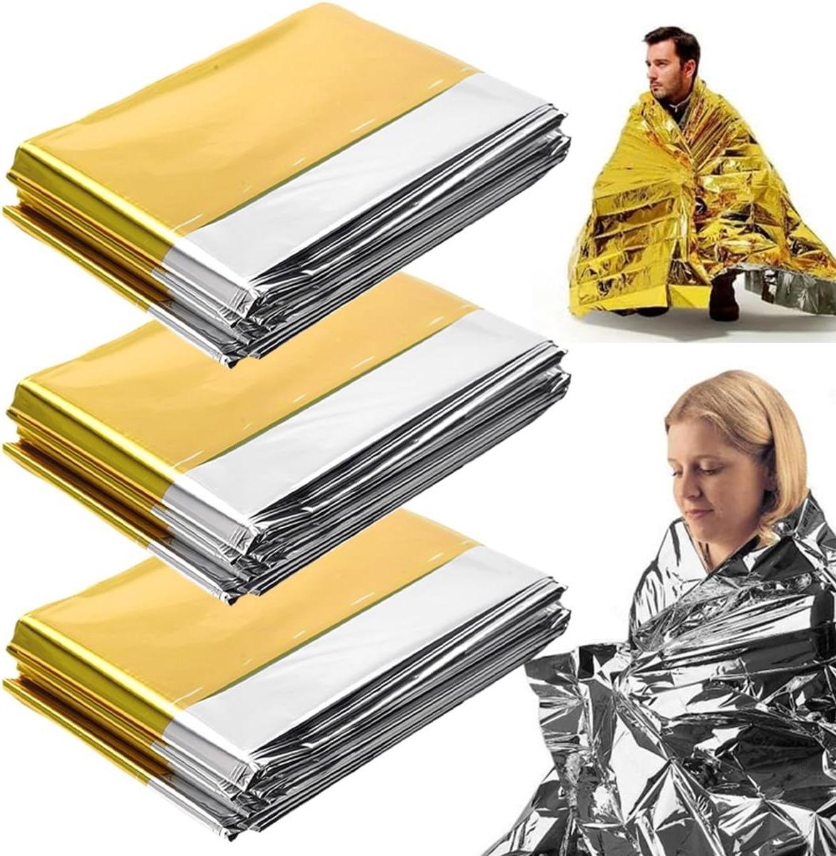 Reddingsdeken Set - Nooddeken Survival - Buitenactiviteiten Bescherming - Warmte Vasthoudend - 210 x 160 cm - Goud Zilver