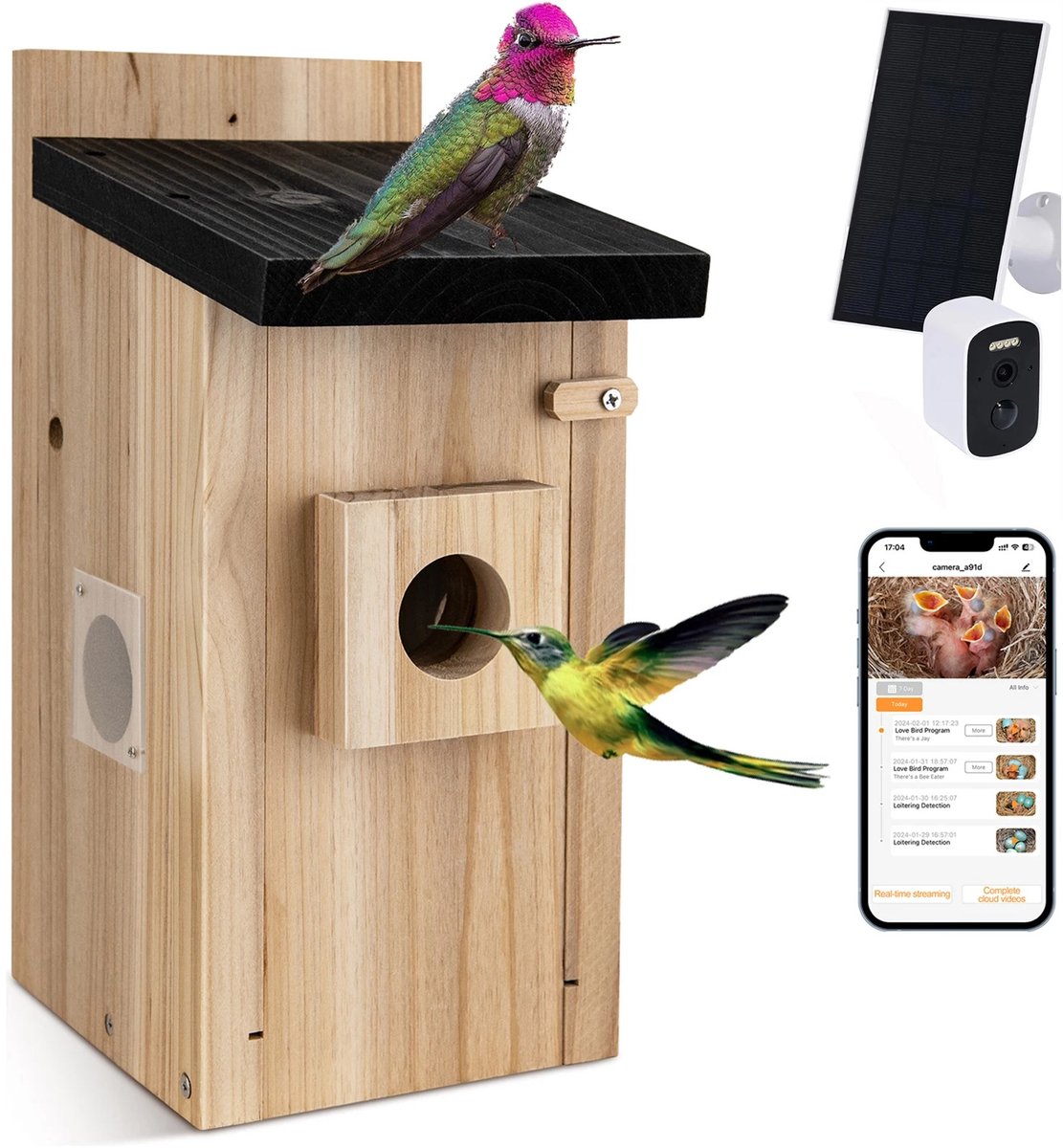 Archi Slim Vogelhuisje met 5MP Camera – Beveiliging - Bewegingsdetectie & Nachtzicht – Live Beelden via App – Massief Grenenhout