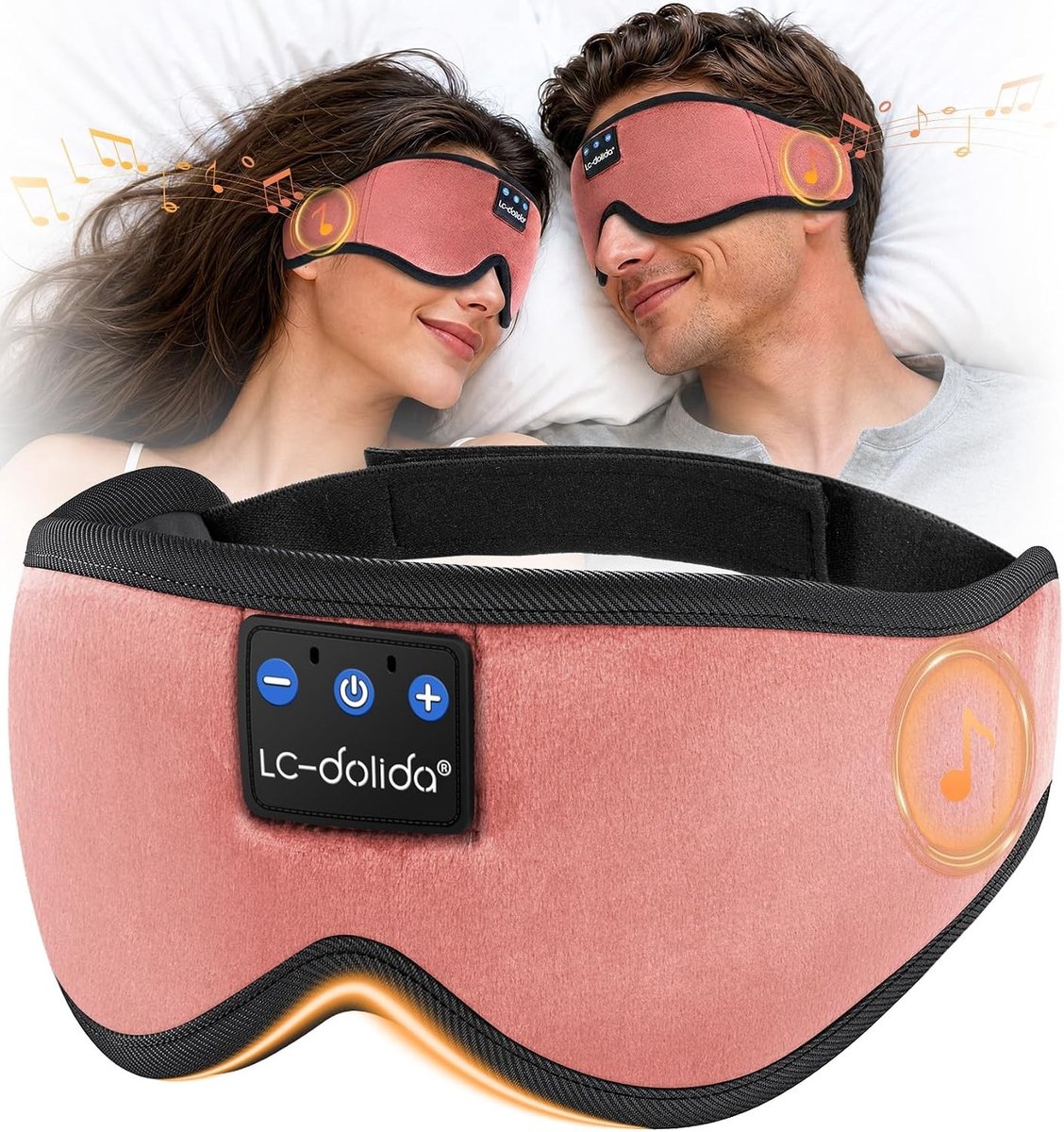 LC-dolida Bluetooth Slaapmasker Hoofdtelefoon voor Zijslapers, Slaapmasker met Ultradunne Stereo Luidsprekers, Totaal Verduisterend 3D Ontwerp, Ademend & Zachte Hoofdtelefoon voor Diepe Slaap/Reizen