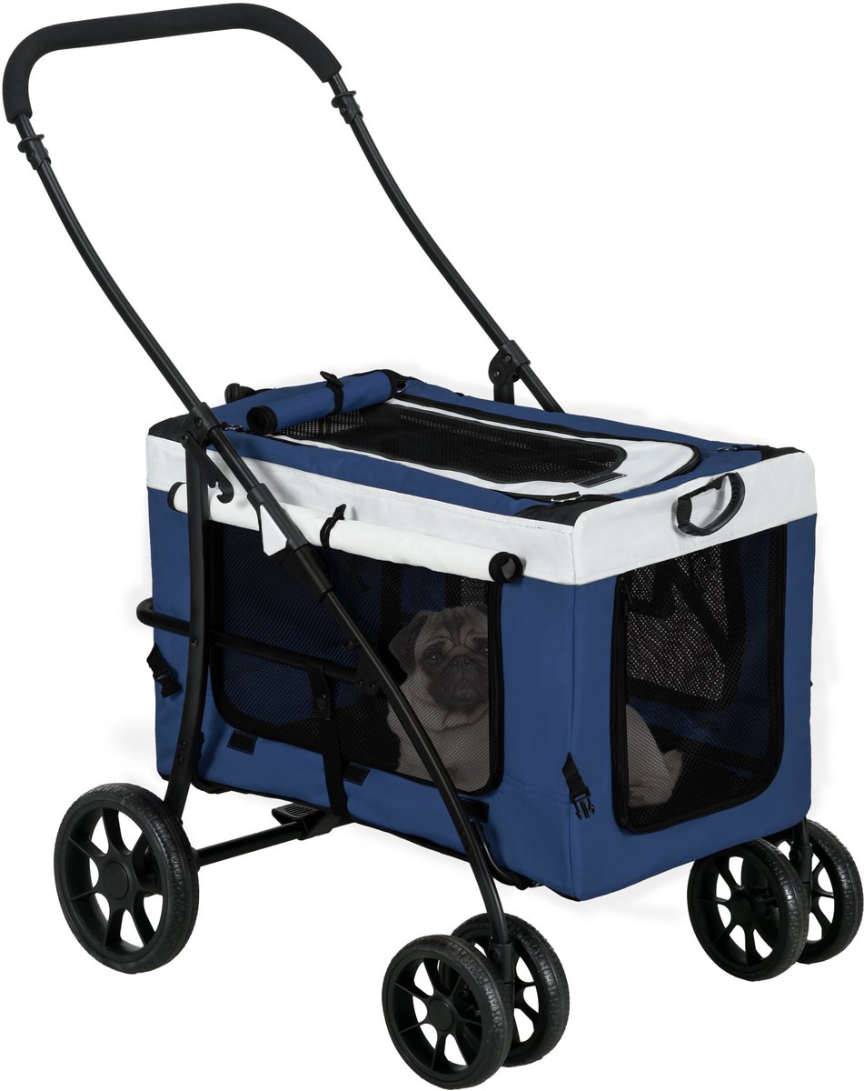 COVREO Hondebuggy 81x58x97,5 cm blauw polyester, 2-in-1 met afneembare mand
