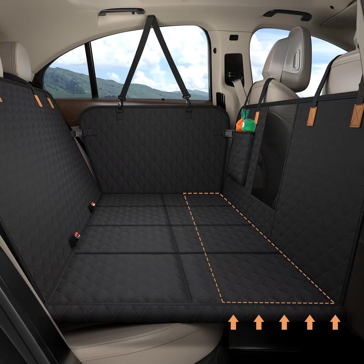 Hondendeken voor de achterbank, hardzool, hondendeken, autoachterbank, waterdicht en krasbestendig, afneembaar en wasbaar, achterbankverbreding voor familieauto's, SUV's (zwart)