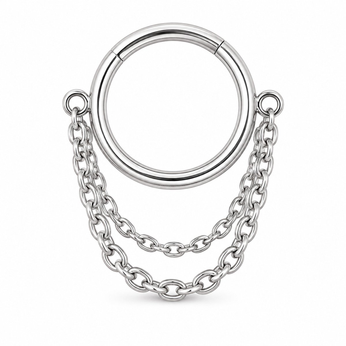 LGT JWLS - Segmentring Piercing - Zilver edelstaal - Dubbele ketting