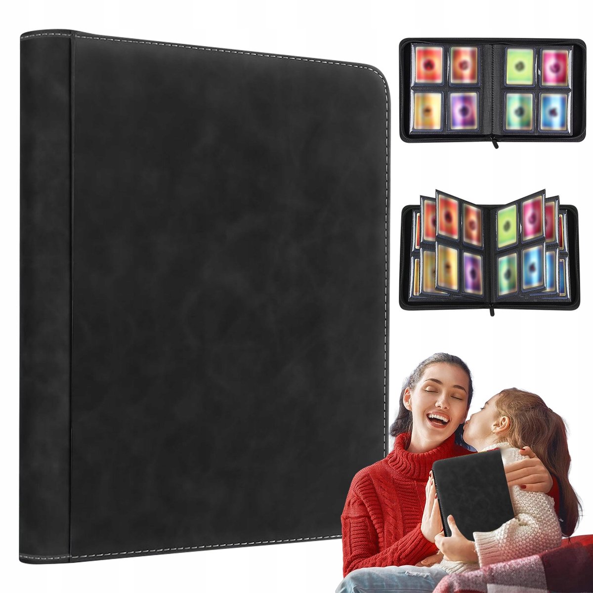 Verzamelmap - Kaartalbum - Binder Map Voor Kaarten - Draagbare Organizer - met Ritssluiting - PU Leer Hoes - Map voor 112 Kaarten - 14 Pagina’s - 4 Pocket - Voor TCG Magic en Voetbal