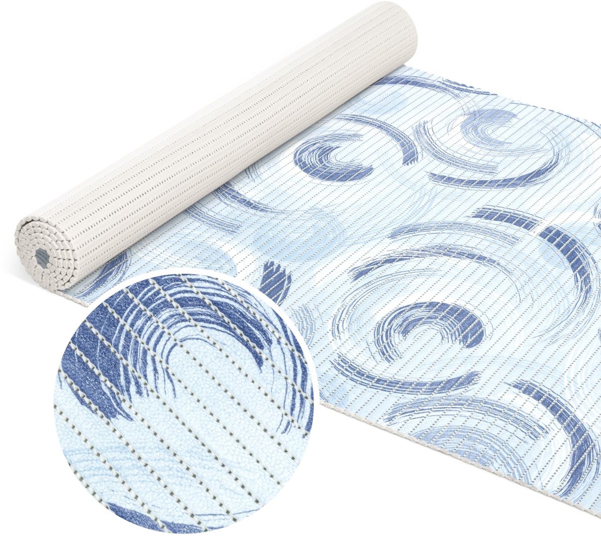 ANRO Badmat Ringen Blauw 65x160cm Antislip Douchemat Afwasbaar Sneldrogend