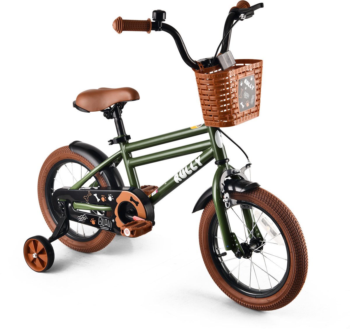 Vankel Rully Jongensfiets 12 14 16 inch Hondenprint met Botjes en Pootafdrukken Met Zijwieltjes en Mand