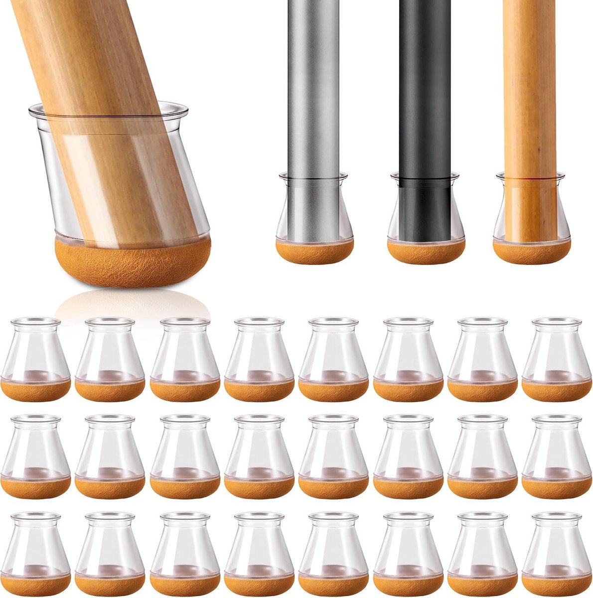 Stoelpootdoppen - Bruin - 20-30 mm - Siliconen met Viltglijders - Voor Meubels en Vloerbescherming