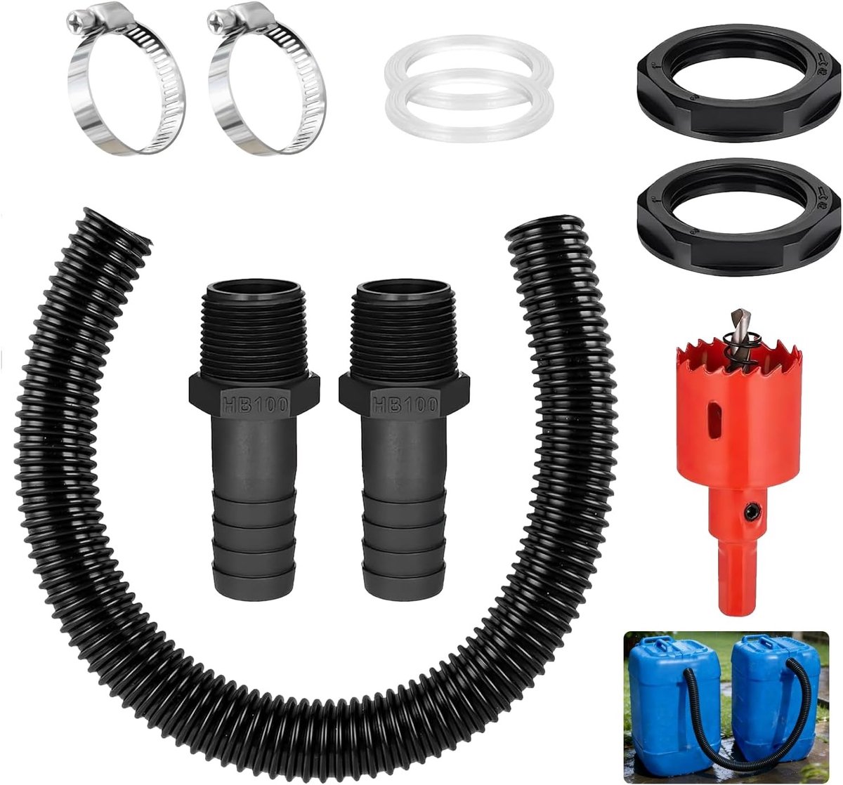 Regenton Connector Set - Geen Kleur - 100 cm - PE Materiaal - Voor Regentonnen