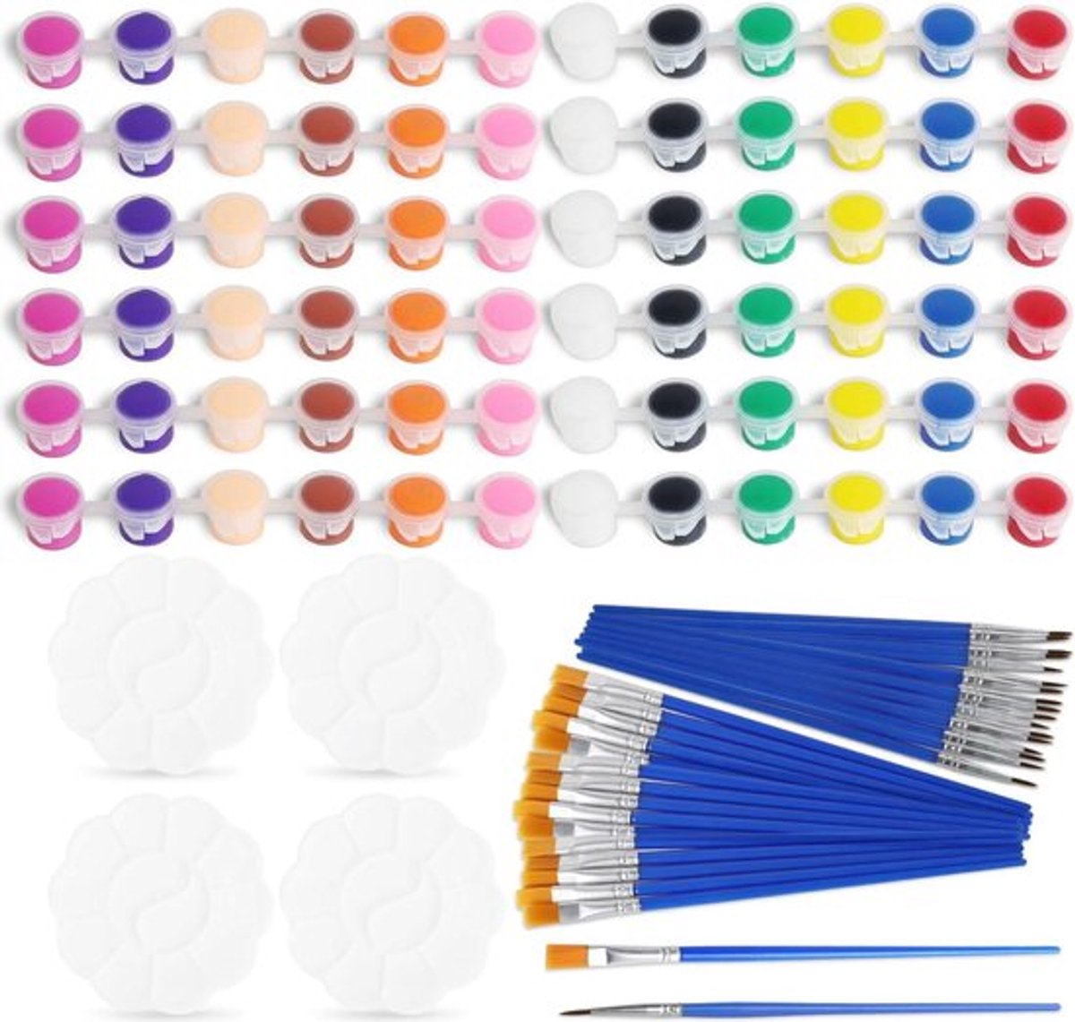 Mini-acrylverfset voor kinderen - 6 sets van 12 kleuren - wasbaar en niet-giftig - inclusief 30 penselen en 4 kleurenpaletten - schoolverf tempera-kleuren - klein formaat voor cursussen.