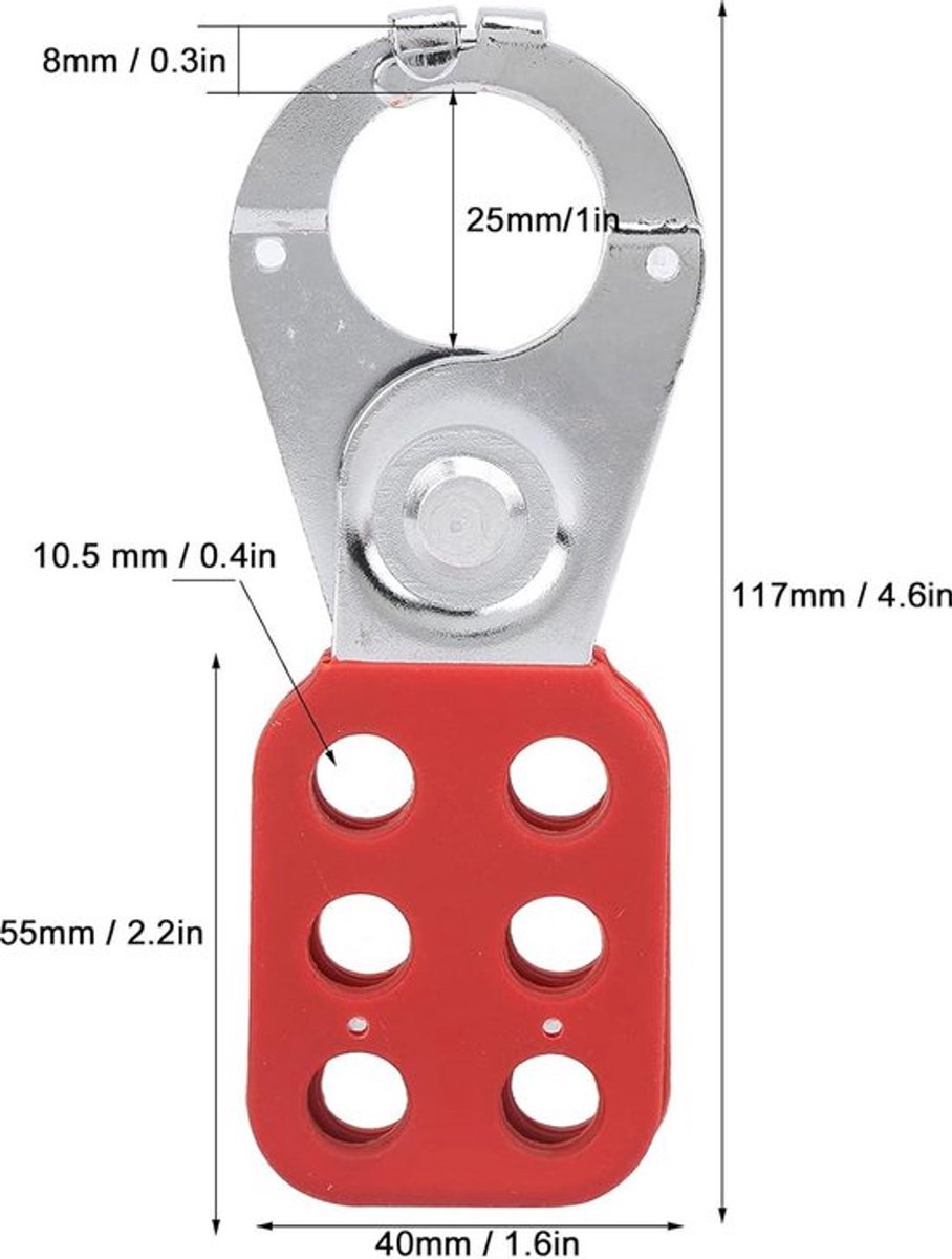 Lockout-Tagout Veiligheid Stalen Hangslot Hasp voor Meervoudig Beheer - Geïsoleerde Lock Hasp Met 6 Gaten - Interlock 1 inch Binnenkaakdiameter - Rood