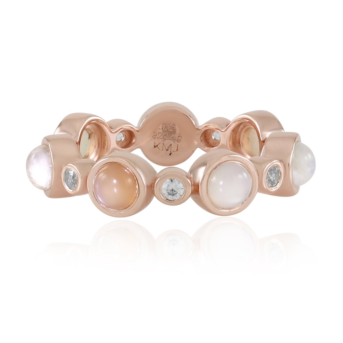 Cavill - Luxe Zilveren Ring met Witte en Perzikkleurige Maansteen - 925 Sterling Zilver Roségoud Vermeil - Ronde Cabochon - Dames Sieraden