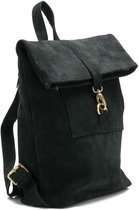 Beocca Cleo Suède Rugzak Dames Heren - Laptoptas 14 inch - Compacte Laptop Rugtas - Plantaardig Gelooid Leer - 20 liter - Suède Zwart