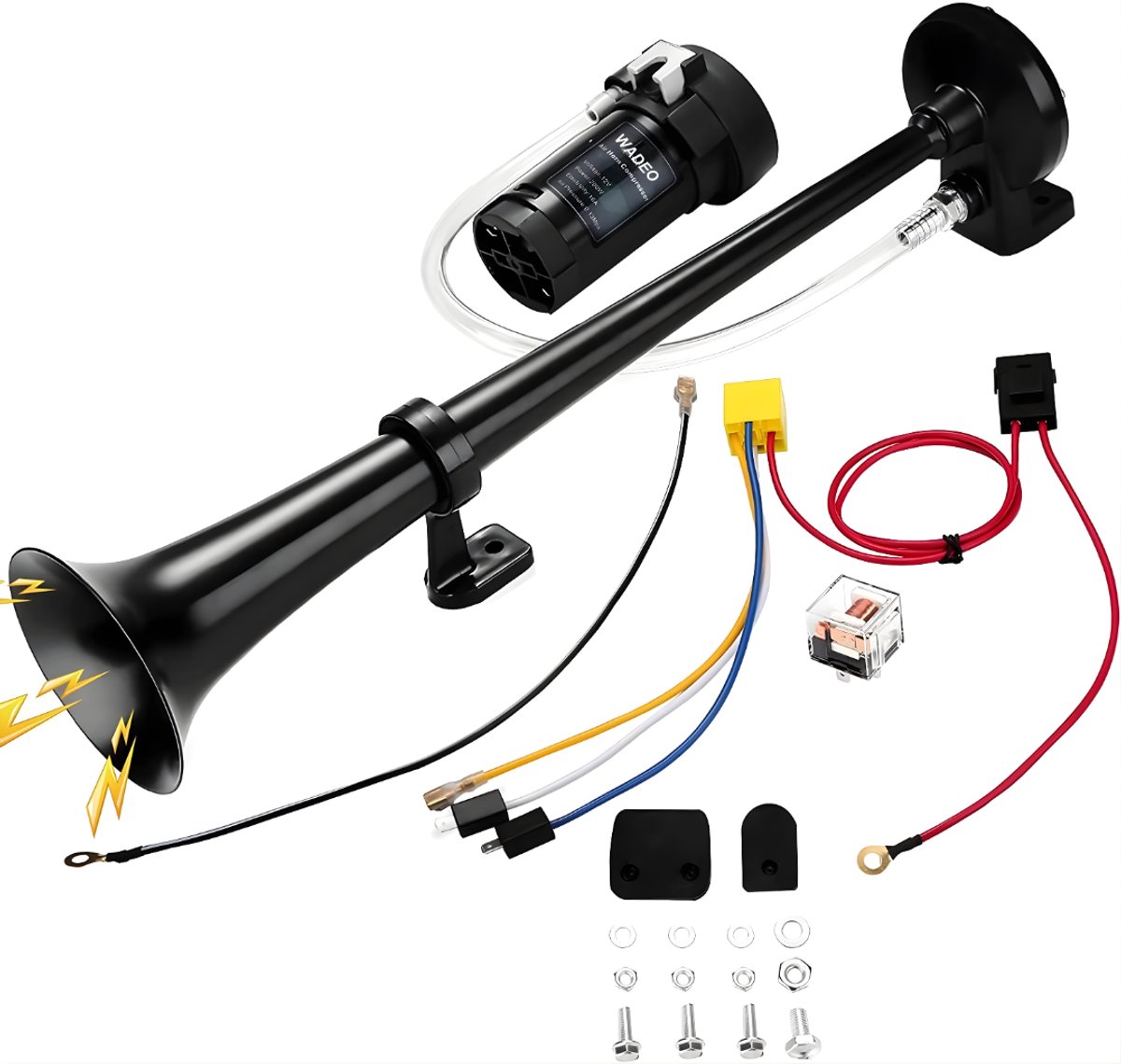 KIRA® Luchthoorn - Krachtige Signaalhoorn voor Voertuigen - Signaalhoorn voor Truck, Boot & Auto - Zwart - 42cm x 12cm x 11cm