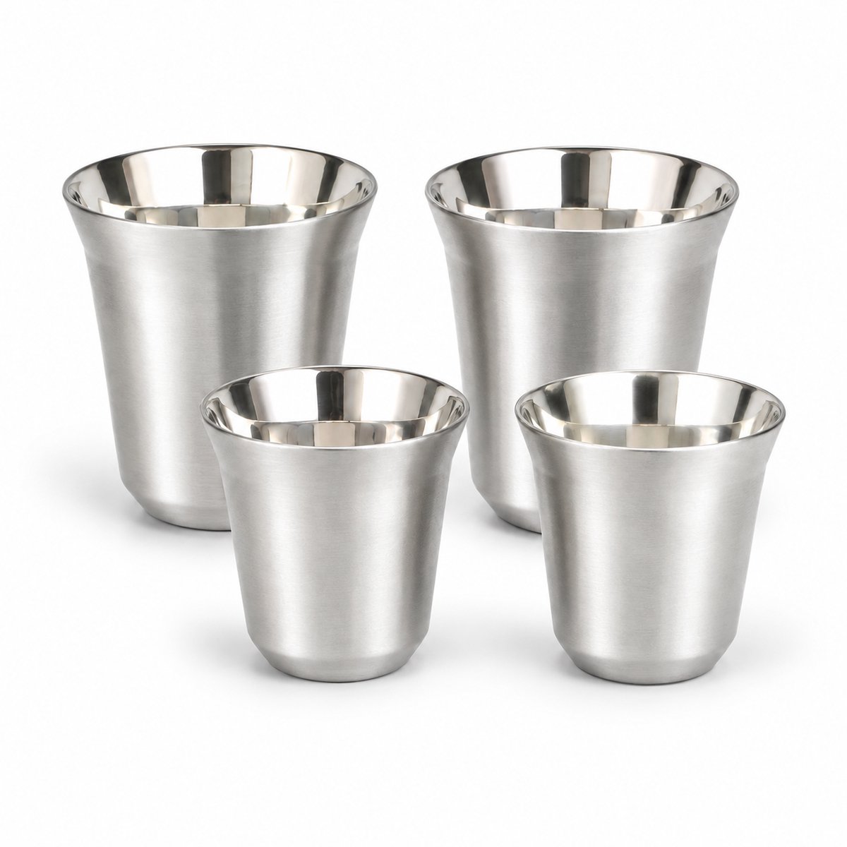 My Green Deal - RVS Koffiekopjes – 2 Espressokopjes 80 ml en 2 Koffiebekers 163 ml – 304 RVS – RVS Zilver – 4-delige Koffieset