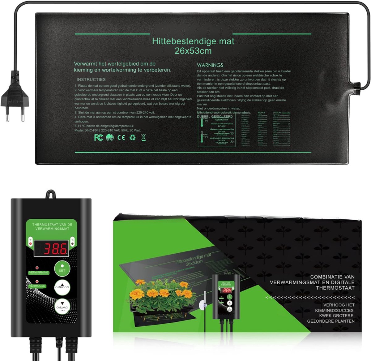 Lìon® Warmtemat - Warmtemat Planten - Verwarmingsmat - Zwart - 53cm x 26cm x 6cm