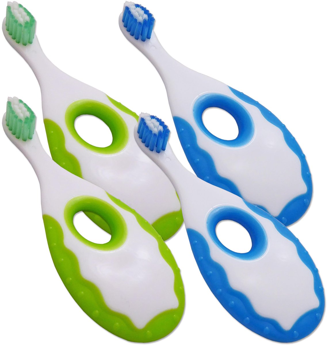 Baby peuter tandenborstel eerste tanden schoonmaken - 2x blauw & 2x groen - zachte borstelharen - ShopVlot