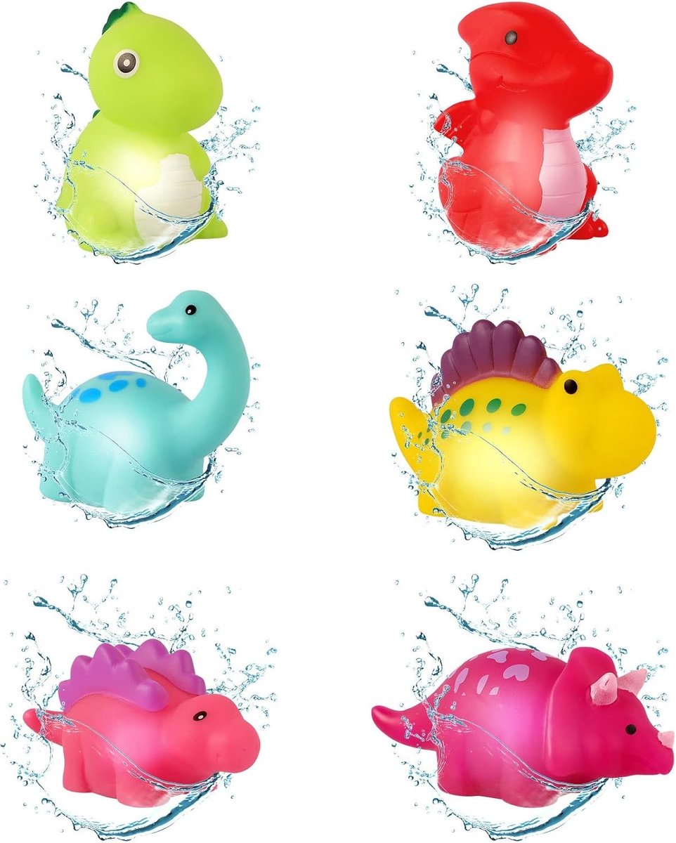 Zes Stuks Dinosaurus Bad Speelgoed, Drijvende Multicolor en Luminous Water Speelgoed voor Baby's van 1-6 Jaar, Leuk Badplezier en Cadeau Ideeën